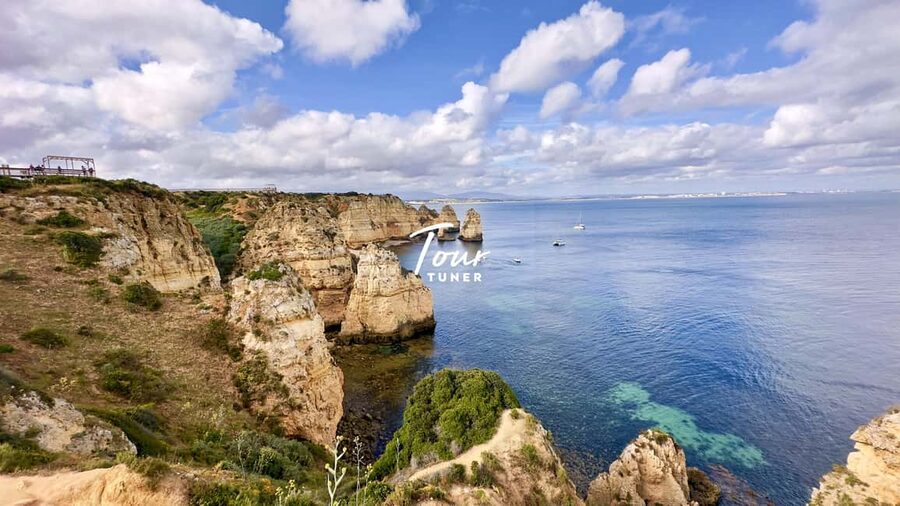 Lisbon: Algarve, Highlights & Benagil Cave Boat Tour Option - Praia Dona Ana and Praia do Camilo: golden sand, clear water, and stairs