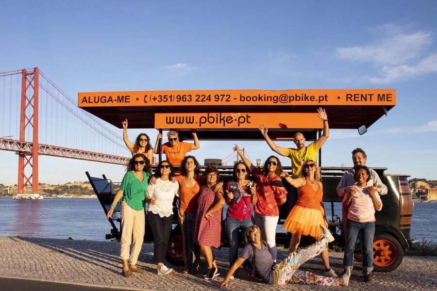 Lisbon: Fun Beer Bike by the Seafront - Drinks, Bluetooth Music, and the Onboard Team